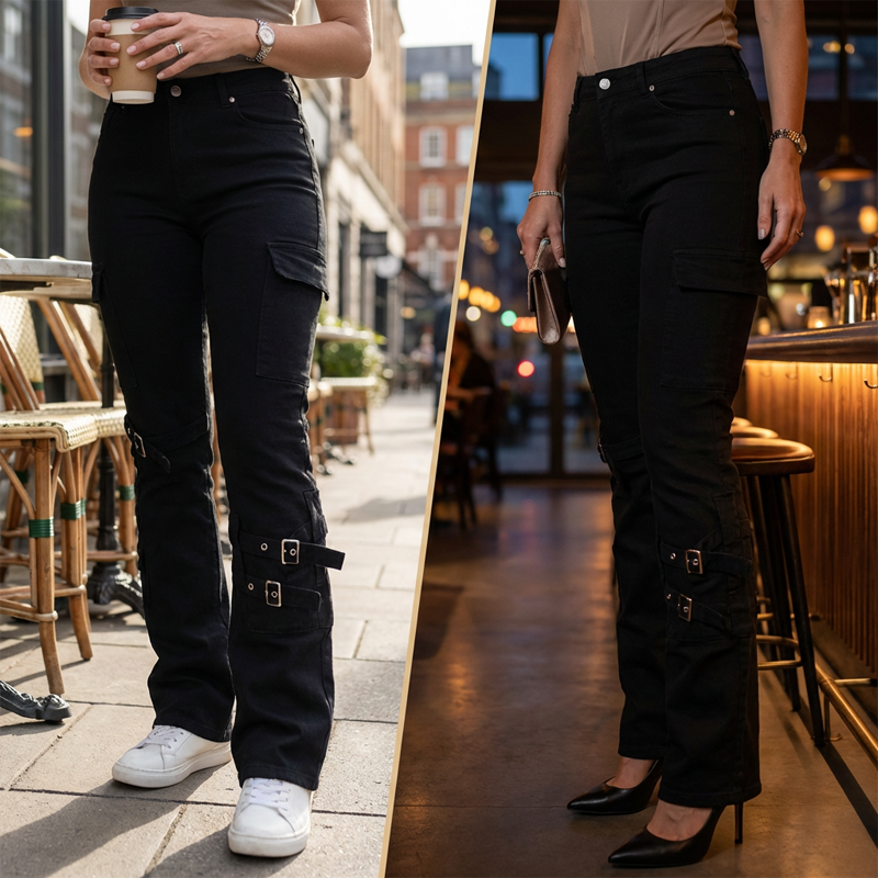 ⏳48% off & free shipping!👖Streetwear Buckle Detail Flared Jeans✨