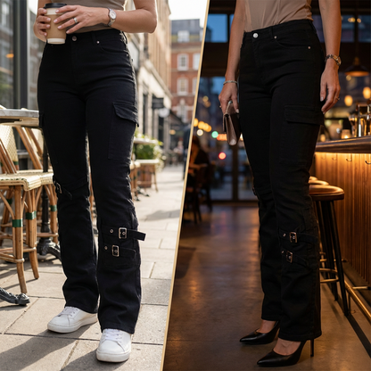 ⏳48% off & free shipping!👖Streetwear Buckle Detail Flared Jeans✨