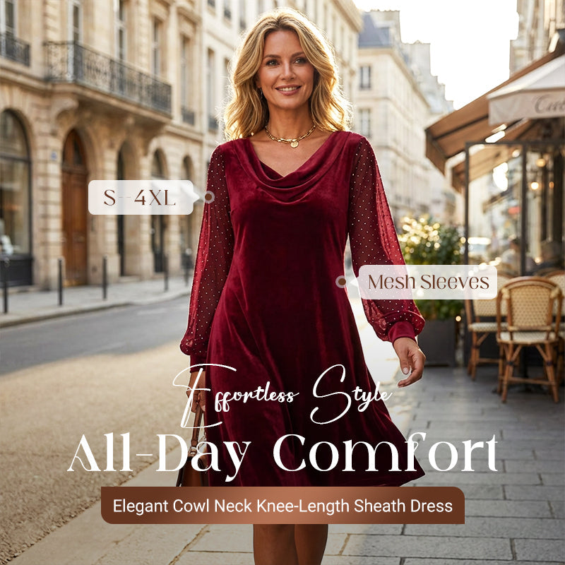 🔥HOT SALE👗Women’s Elegant Cowl Neck Knee-Length Sheath Dress✨