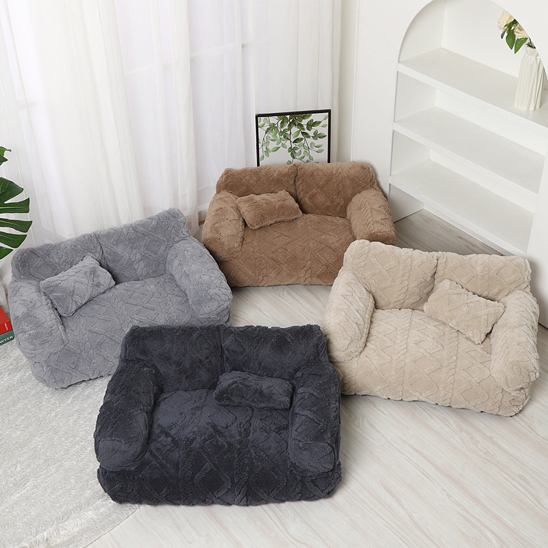 💎Plush Calming Pet Sofa Bed – Raised Rim, Removable Cover & Non-Slip Bottom for Cats & Dogs