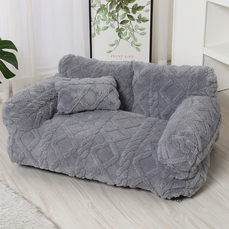 💎Plush Calming Pet Sofa Bed – Raised Rim, Removable Cover & Non-Slip Bottom for Cats & Dogs