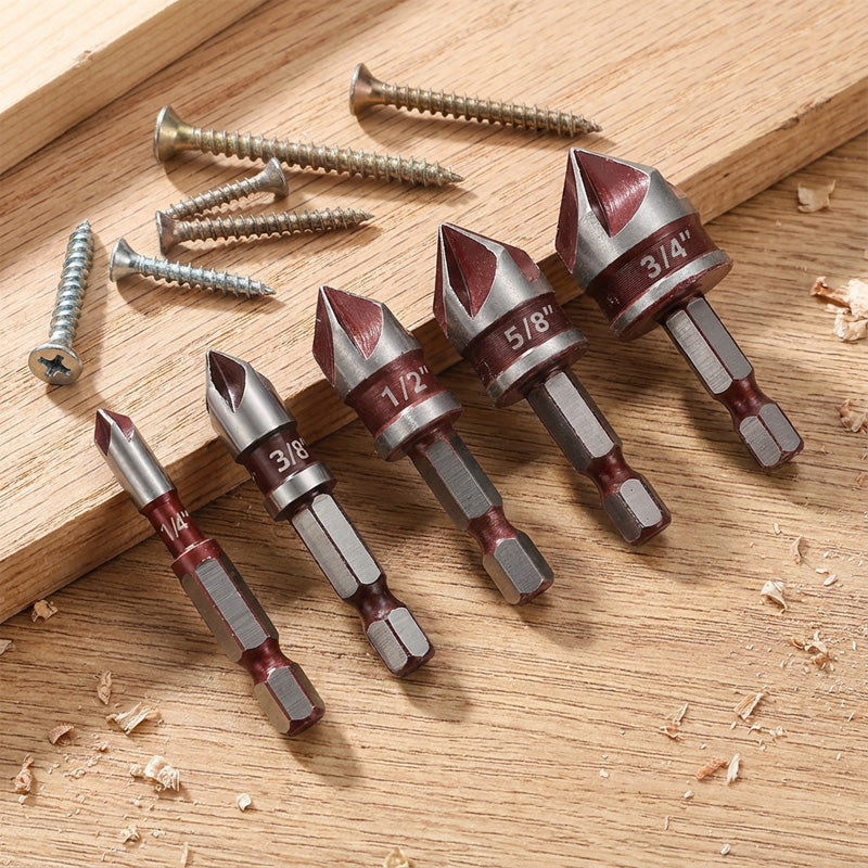 🛠️ 49% OFF NOW! 🔩 Countersink Drill Bit Set for Woodworking (5PCS/3PCS) – Clean Flush Holes, Durable & Time-Saving ⚙️