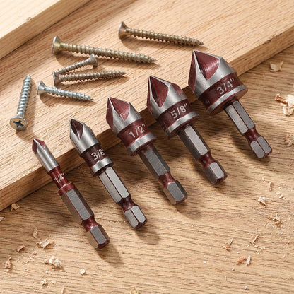 🛠️ 49% OFF NOW! 🔩 Countersink Drill Bit Set for Woodworking (5PCS/3PCS) – Clean Flush Holes, Durable & Time-Saving ⚙️