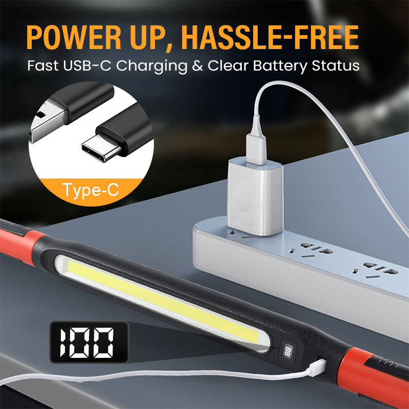 📢📢40% OFF !! ⏰3000LM LED Work Light – Magnetic + hook, 5200mAh battery, 360° rotation. Type‑C fast charge. Bright as day anywhere! 🔋✨