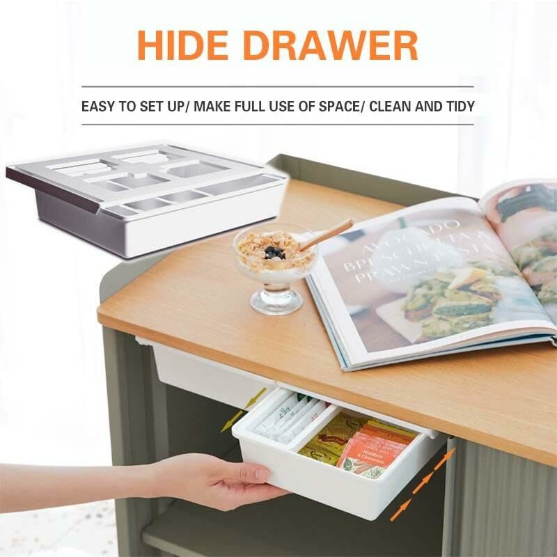 🔥46% OFF!✨ Hidden Under-Desk Drawer: Stick it on and hide it away—your desk instantly tidies up! 🗂️