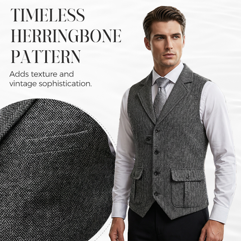 👔Spring Sale 40% Off!⌚Men's Classic Herringbone Tweed Suit Vest