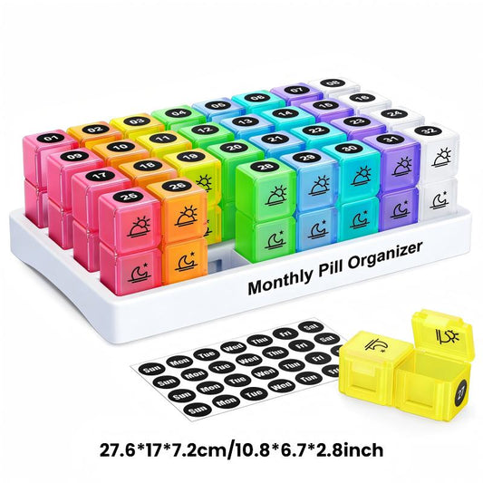 💖Mother’s Day Sale: 49% OFF!💊📅 Daily 31-Day Pill Organizer Travel Case – 🔒📦 4-Week Medication Box with Compartments & Labels, Ideal for Weekly Planning, Vacations & Seniors, Compact Storage