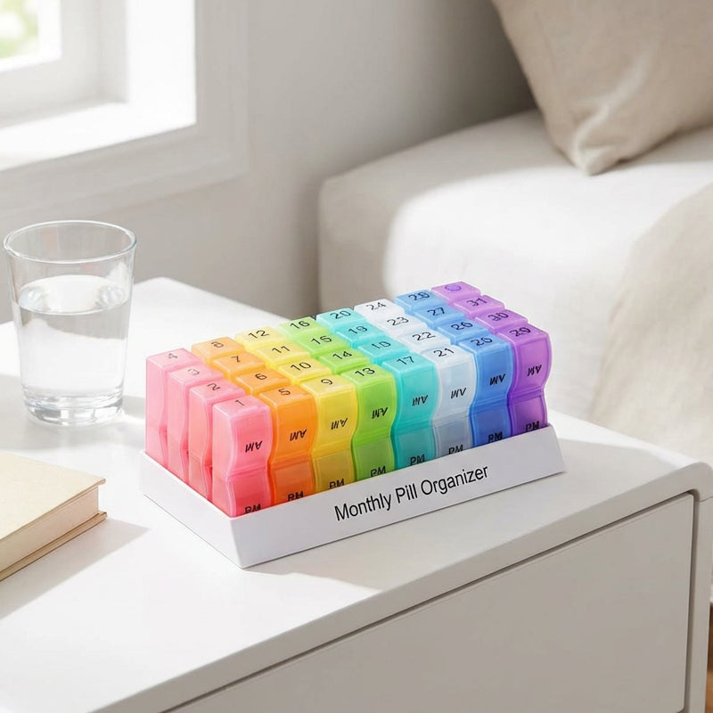 🥳2026 HOT SALE🥳💞50K+ SOLD!🌍✈️ 49% OFF! 4-Week Medication Travel Case – 31-day compartments, easy-open design. Ideal for seniors, vacations & weekly planning. 📅🔒