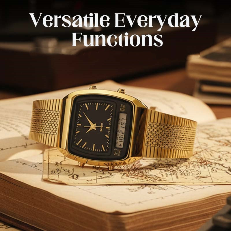 ⌚ LIMITED-TIME 49% OFF! 💥 Retro Style Square Face Multifunction Watch – Dual Display, Zinc Alloy, Stainless Steel ✨