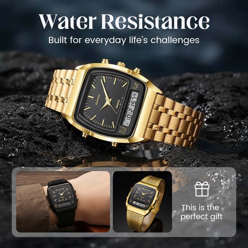 ⌚ LIMITED-TIME 49% OFF! 💥 Retro Style Square Face Multifunction Watch – Dual Display, Zinc Alloy, Stainless Steel ✨