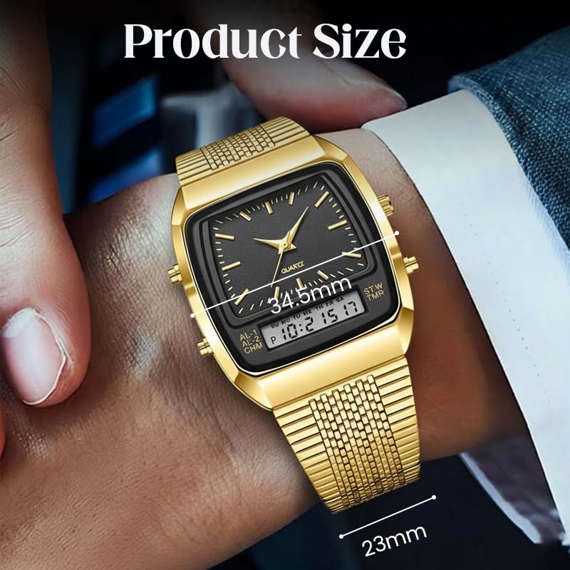 ⌚ LIMITED-TIME 49% OFF! 💥 Retro Style Square Face Multifunction Watch – Dual Display, Zinc Alloy, Stainless Steel ✨