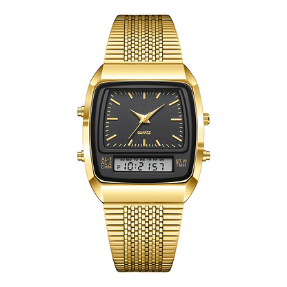 ⌚ LIMITED-TIME 49% OFF! 💥 Retro Style Square Face Multifunction Watch – Dual Display, Zinc Alloy, Stainless Steel ✨