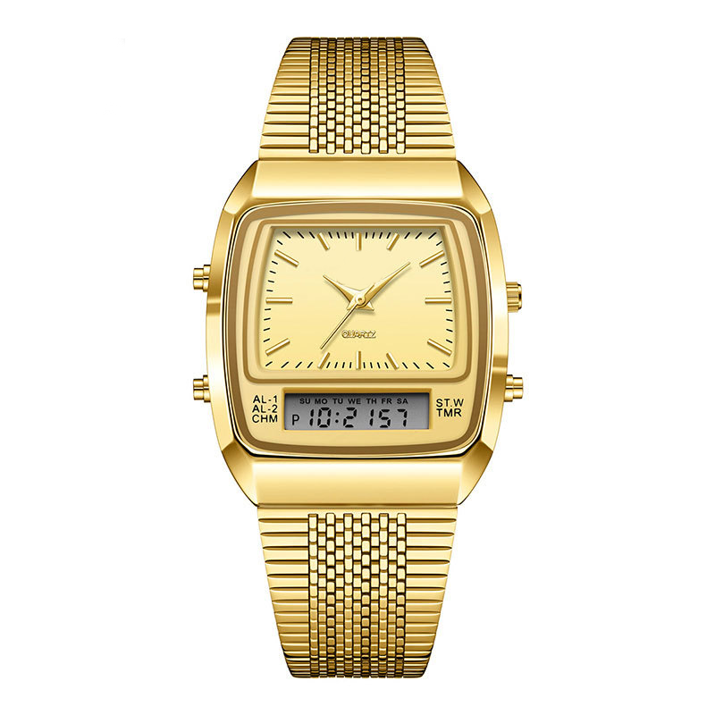 ⌚ LIMITED-TIME 49% OFF! 💥 Retro Style Square Face Multifunction Watch – Dual Display, Zinc Alloy, Stainless Steel ✨