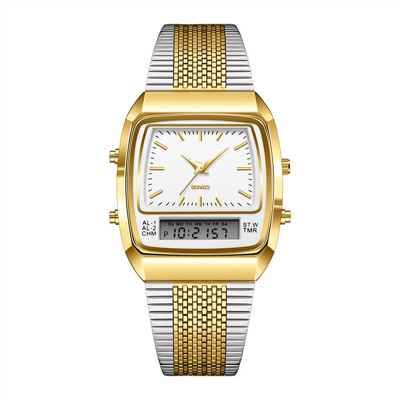 ⌚ LIMITED-TIME 49% OFF! 💥 Retro Style Square Face Multifunction Watch – Dual Display, Zinc Alloy, Stainless Steel ✨