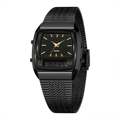 ⌚ LIMITED-TIME 49% OFF! 💥 Retro Style Square Face Multifunction Watch – Dual Display, Zinc Alloy, Stainless Steel ✨