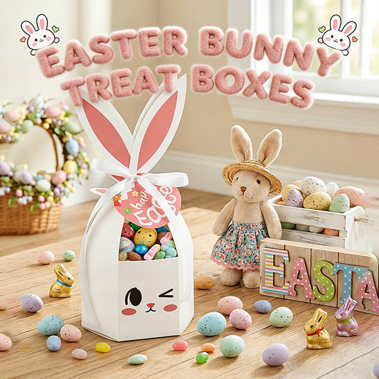🥳2026 HOT SALE🥳💞60% OFF!✨ 💝10PCS Easter Bunny Treat Boxes with Ribbons & Tags