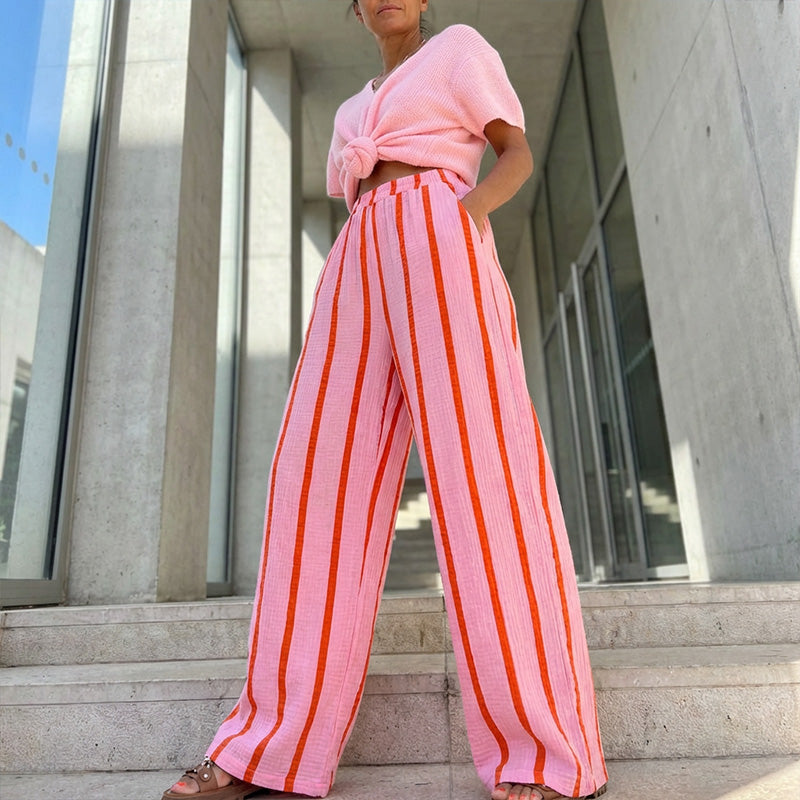 🎁 FREE SOCKS WITH PURCHASE! 🎁 Women's Striped Wide-Leg Casual Pants – Flattering Vertical Stripes, Breezy Fit & Effortless Style 👖✨