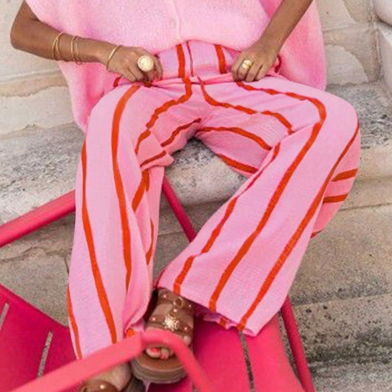 🎁 FREE SOCKS WITH PURCHASE! 🎁 Women's Striped Wide-Leg Casual Pants – Flattering Vertical Stripes, Breezy Fit & Effortless Style 👖✨