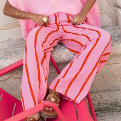🎁 FREE SOCKS WITH PURCHASE! 🎁 Women's Striped Wide-Leg Casual Pants – Flattering Vertical Stripes, Breezy Fit & Effortless Style 👖✨