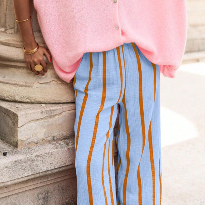 🎁 FREE SOCKS WITH PURCHASE! 🎁 Women's Striped Wide-Leg Casual Pants – Flattering Vertical Stripes, Breezy Fit & Effortless Style 👖✨