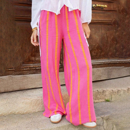 🎁 FREE SOCKS WITH PURCHASE! 🎁 Women's Striped Wide-Leg Casual Pants – Flattering Vertical Stripes, Breezy Fit & Effortless Style 👖✨