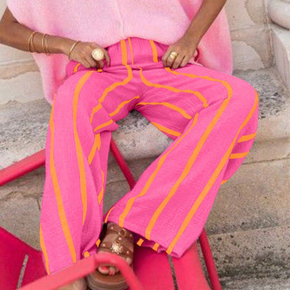 🎁 FREE SOCKS WITH PURCHASE! 🎁 Women's Striped Wide-Leg Casual Pants – Flattering Vertical Stripes, Breezy Fit & Effortless Style 👖✨