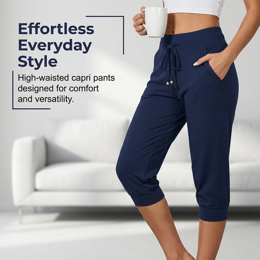 ⚡49% OFF⚡Drawstring Waist Cropped Sweatpants – Soft Polyester, Capri-Length & Side Pockets