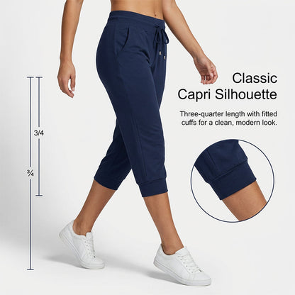 ⚡49% OFF⚡Drawstring Waist Cropped Sweatpants – Soft Polyester, Capri-Length & Side Pockets
