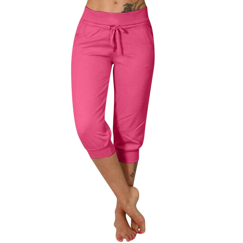 ⚡49% OFF⚡Drawstring Waist Cropped Sweatpants – Soft Polyester, Capri-Length & Side Pockets