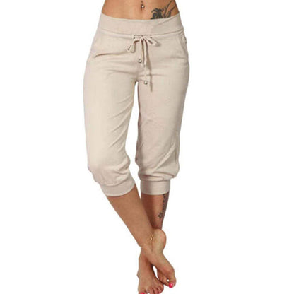 ⚡49% OFF⚡Drawstring Waist Cropped Sweatpants – Soft Polyester, Capri-Length & Side Pockets