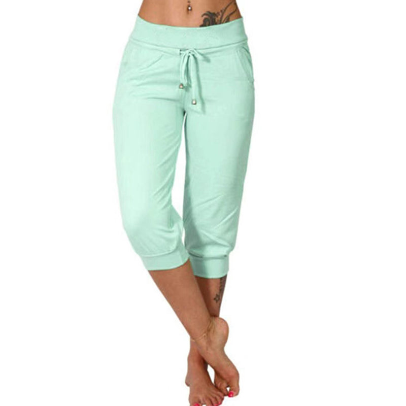 ⚡49% OFF⚡Drawstring Waist Cropped Sweatpants – Soft Polyester, Capri-Length & Side Pockets