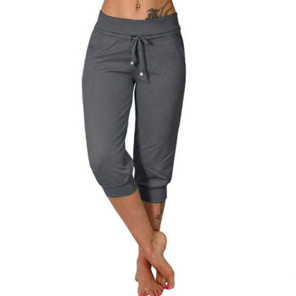 ⚡49% OFF⚡Drawstring Waist Cropped Sweatpants – Soft Polyester, Capri-Length & Side Pockets
