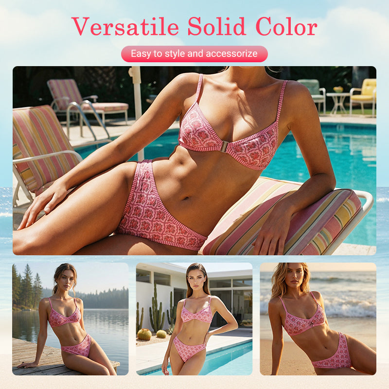 🥳2026 HOT SALE🥳💞50K+ SOLD!👵🏖️ 49% OFF! Boho Tile Print Backless Bikini – Adjustable straps, flattering bralette top. Unique vintage print, soft & quick-dry fabric. Feel confident & stylish by the water. 🌸✨