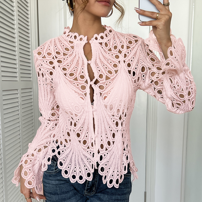 ⏰Limited-time offer👚Elegant Hollow-Out Lace Blouse with Bell Sleeves✨