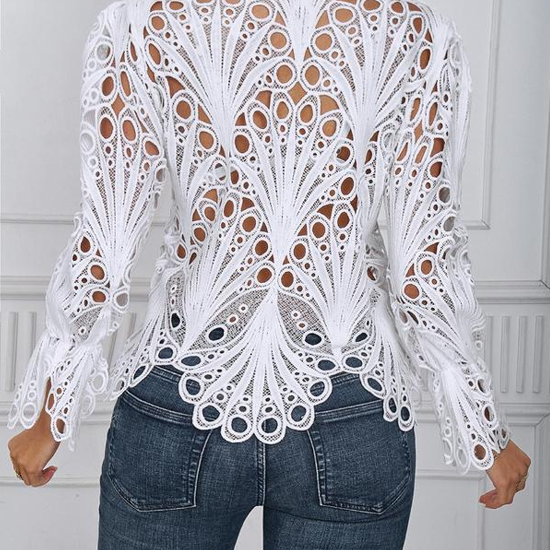 ⏰Limited-time offer👚Elegant Hollow-Out Lace Blouse with Bell Sleeves✨