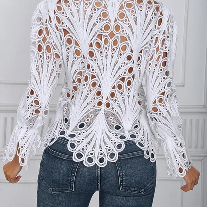 ⏰Limited-time offer👚Elegant Hollow-Out Lace Blouse with Bell Sleeves✨