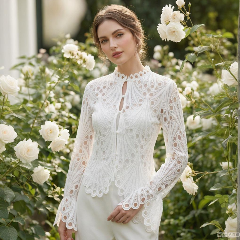 ⏰Limited-time offer👚Elegant Hollow-Out Lace Blouse with Bell Sleeves✨