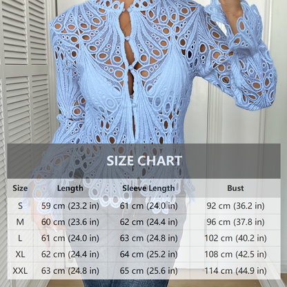 ⏰Limited-time offer👚Elegant Hollow-Out Lace Blouse with Bell Sleeves✨