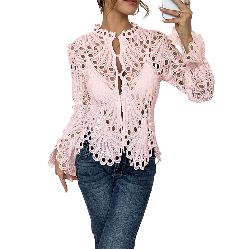 ⏰Limited-time offer👚Elegant Hollow-Out Lace Blouse with Bell Sleeves✨