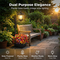 🔥HOT SALE🔥Outdoor Solar Garden Light with Planter Base – Vintage Warm Glow, All-Weather Iron Design & Dual Function 🌸🌙