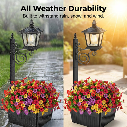 🔥HOT SALE🔥Outdoor Solar Garden Light with Planter Base – Vintage Warm Glow, All-Weather Iron Design & Dual Function 🌸🌙