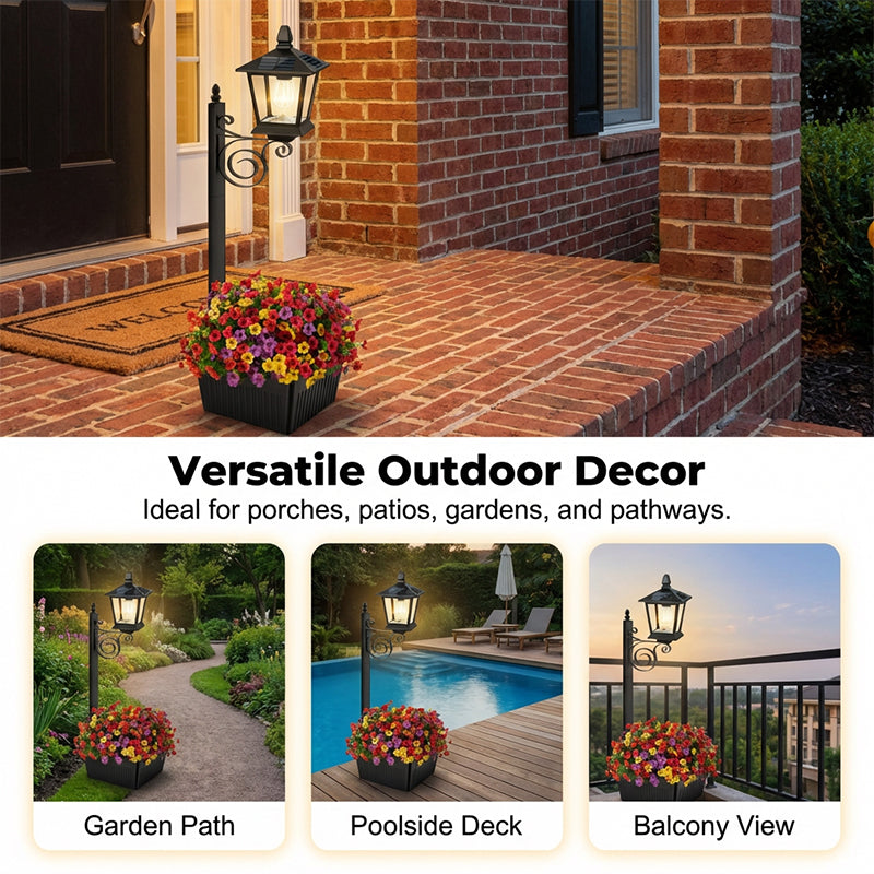 🔥HOT SALE🔥Outdoor Solar Garden Light with Planter Base – Vintage Warm Glow, All-Weather Iron Design & Dual Function 🌸🌙