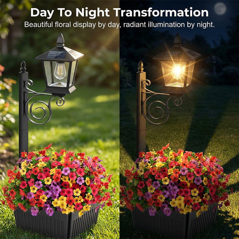🔥HOT SALE🔥Outdoor Solar Garden Light with Planter Base – Vintage Warm Glow, All-Weather Iron Design & Dual Function 🌸🌙