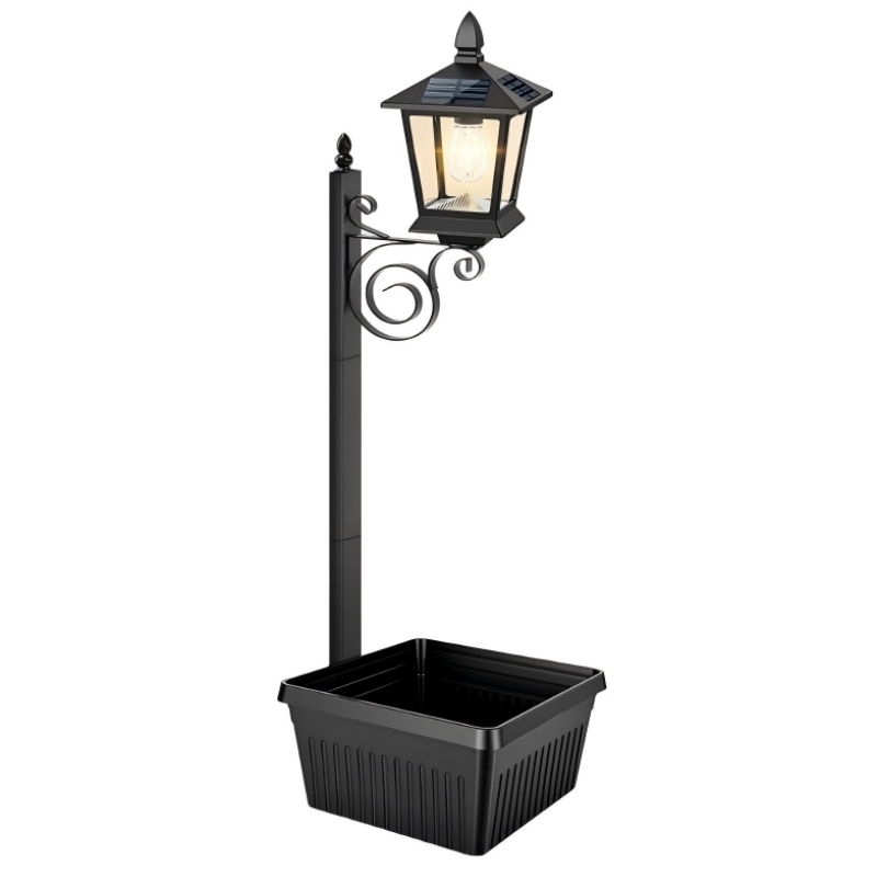 🔥HOT SALE🔥Outdoor Solar Garden Light with Planter Base – Vintage Warm Glow, All-Weather Iron Design & Dual Function 🌸🌙