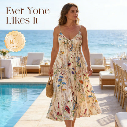 🔥2026 HOT SALE🔥Plus Size Floral Print Spaghetti Strap Midi Dress