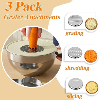 🎉 2026 Sale — Over 31,200 Sold! 🥣 304 Stainless Steel Mixing Bowl Set with Airtight Lids & Grater Attachments 🔪✨