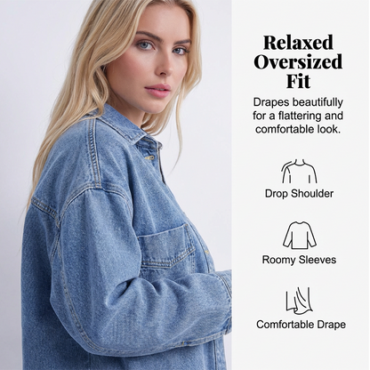 ✨ 49% OFF NOW! 🧥 Women's Casual Long Sleeve Denim Shirt Jacket – Oversized Fit & Chest Pockets