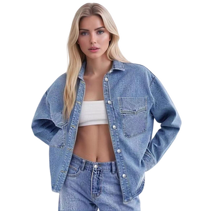 ✨ 49% OFF NOW! 🧥 Women's Casual Long Sleeve Denim Shirt Jacket – Oversized Fit & Chest Pockets