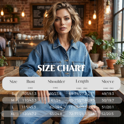 ✨ 49% OFF NOW! 🧥 Women's Casual Long Sleeve Denim Shirt Jacket – Oversized Fit & Chest Pockets
