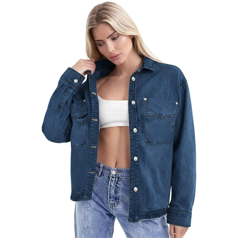 ✨ 49% OFF NOW! 🧥 Women's Casual Long Sleeve Denim Shirt Jacket – Oversized Fit & Chest Pockets